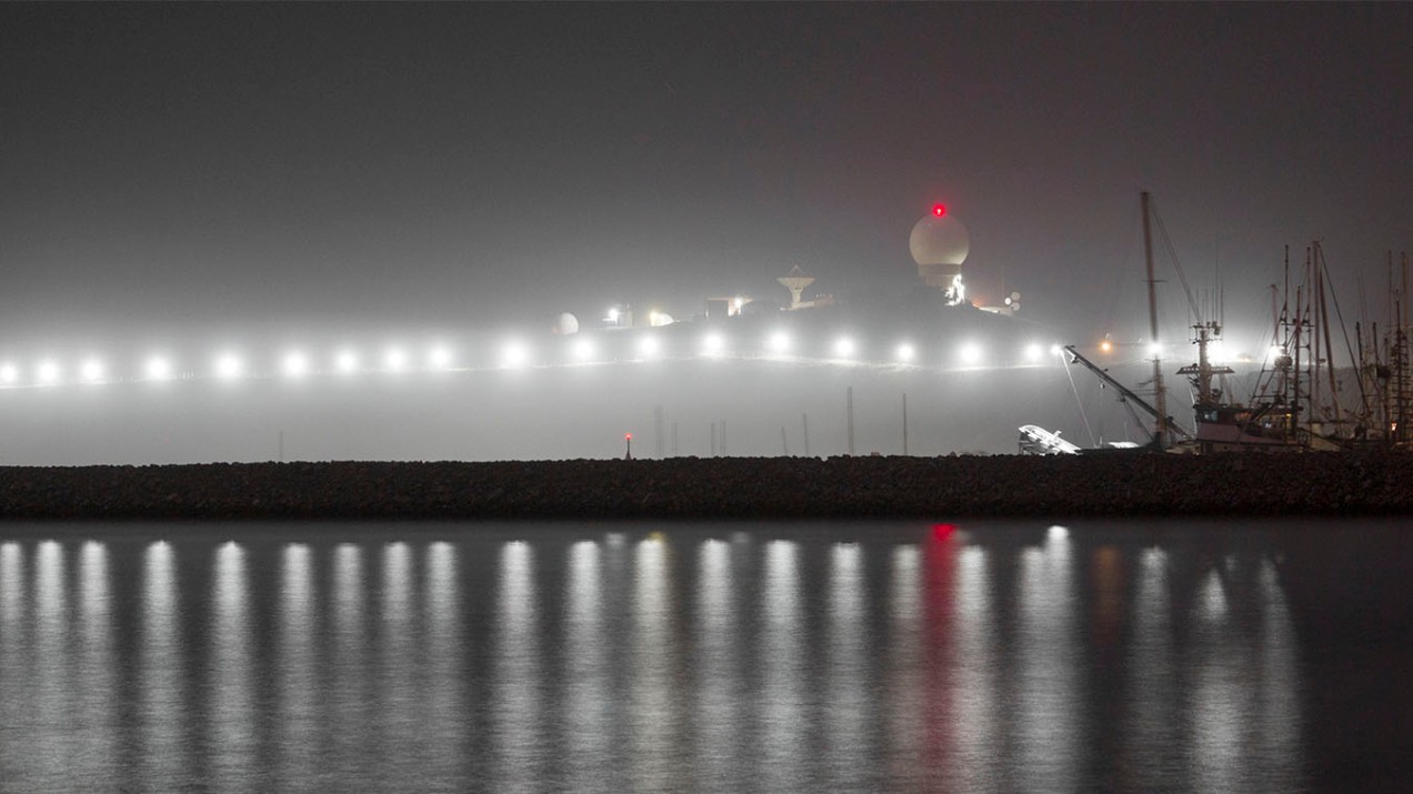 doppler radar building in the night fog
