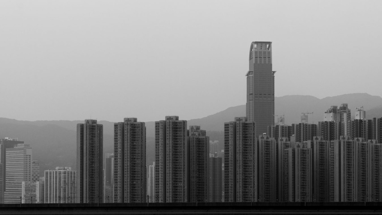 black and white hong kong skyline